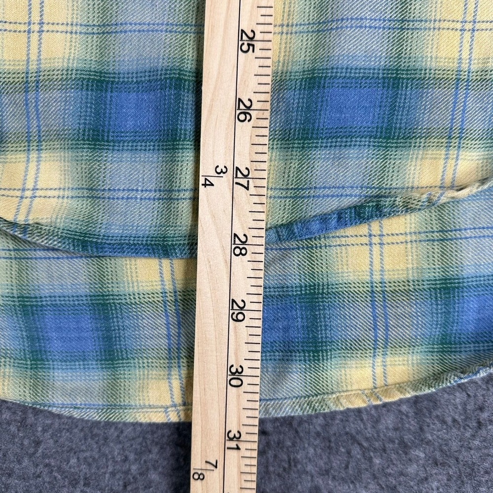 Madison Trader‎ Plaid Flannel Shirt Men Medium Blue Yellow Button Down - Picture 6 of 8